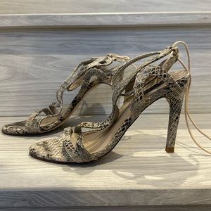 ZARA SNAKE PRINT LEATHER SANDAL HEELS SIZE 37 WOMENS